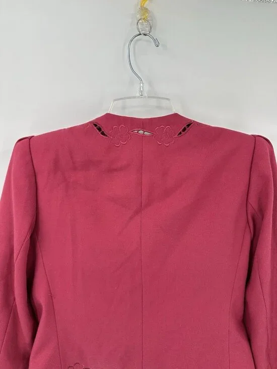 vintage 80s COTTAGECORE PINK BLAZER jacket embroidered floral cutout princess - Picture 8 of 11